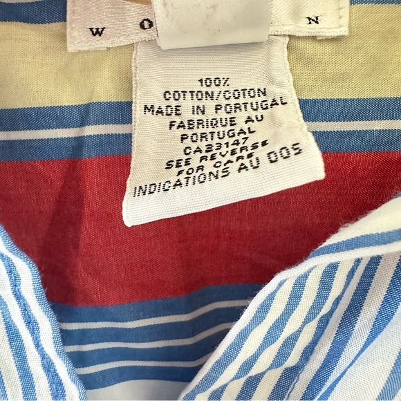 Talbots Striped Button Down Shirt Top 1x Blue Coral Womens All Cotton Preppy - Picture 6 of 12